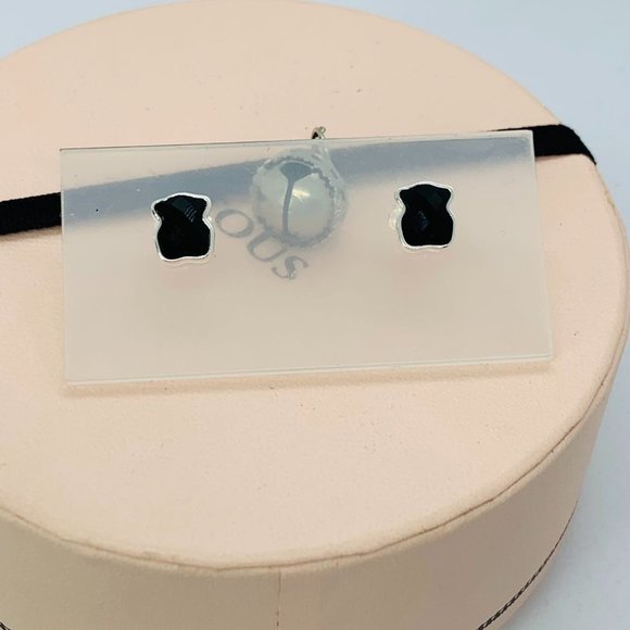 TOUS Silver Black Bear Earrings with faceted onyx Jewelry - Picture 6 of 6